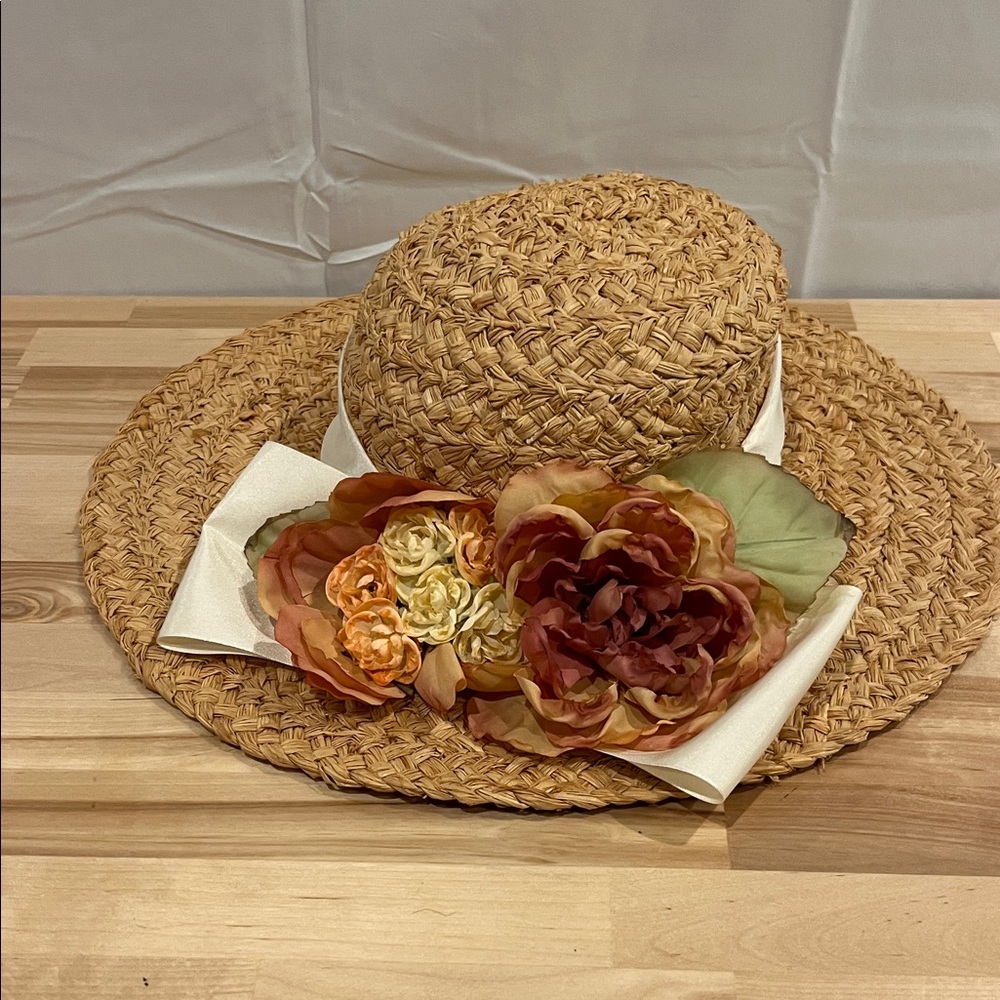 Banana Republic Tan Straw Hat with Floral Details
